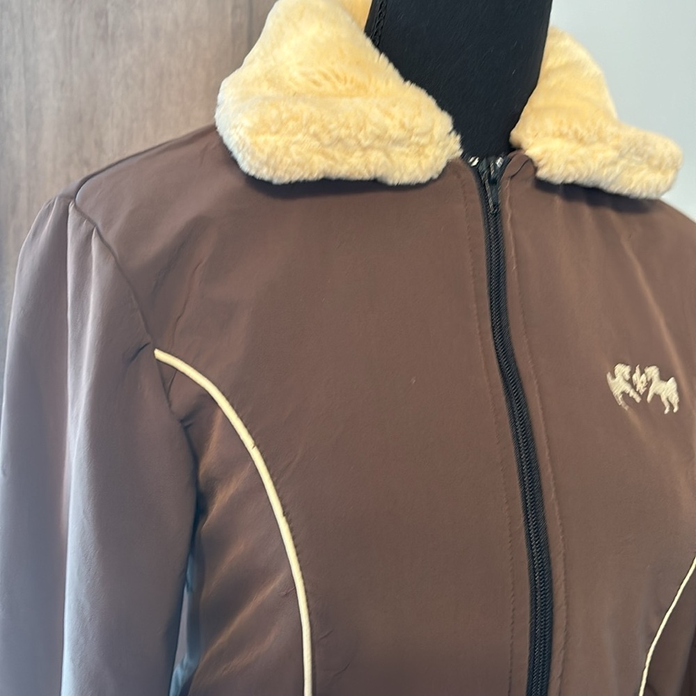 vintage y2k brown coat with fur cuffs and fur collar - Picture 3 of 7